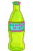 A bottle with neon yellow-green drink inside, has a blue label