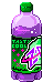 a purple drink bottle with a green label with a space motif