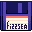 a purple pixel floppy disk bobbing up and down with the word fizzsea written on the label