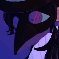 Thumbnail of Zelophehad wearing his plague doctor mask, his eyes are closed.