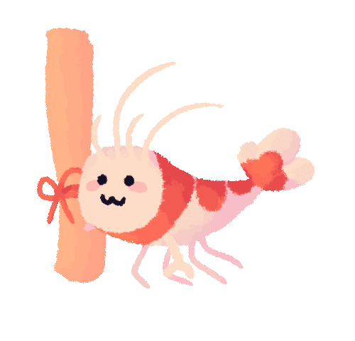 a looping gif of a shrimp running while holding a rolled letter